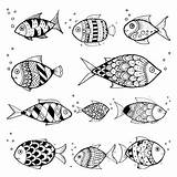 Fish Coloring Vector Draw Illustration Premium Doodles Characters Children Hand Set Style sketch template
