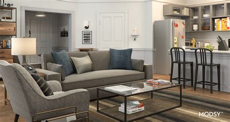 seinfeld inspired contemporary style living room    zoom
