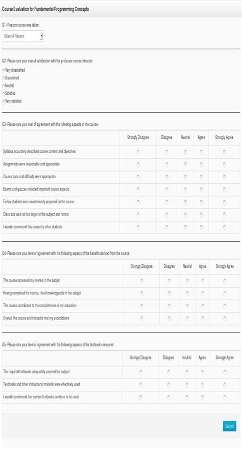 sample  student evaluation form  scientific diagram