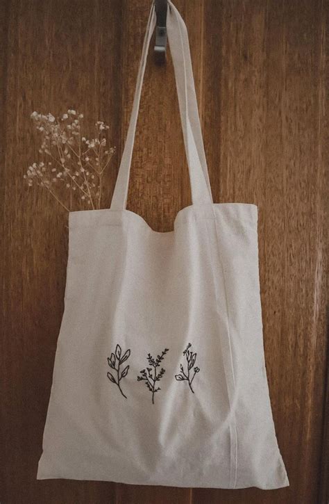 wildflowers embroidered tote bag handmade cute minimalist  simple