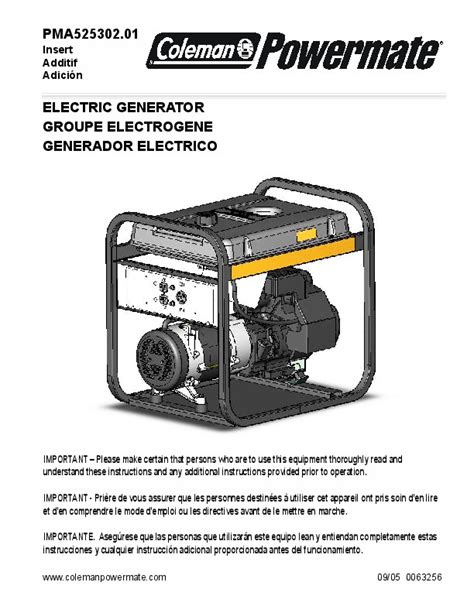 coleman powermate pma generator owners manual