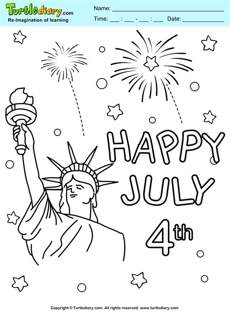 fireworks   july printable turtle diary coloring sheet