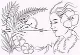 Coloring Pages Flower Hawaiian Hawaii Wearing Girl Themed sketch template