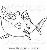 Fish Mad Cartoon Outlined Coloring Drawing sketch template
