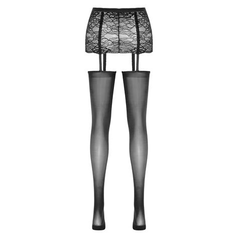 women ultra thin sheer lingerie open crotch stockings garter belt
