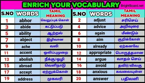 daily  english words  tamil meanings
