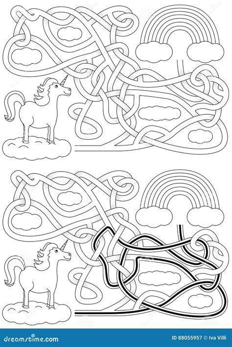 unicorn maze stock vector illustration  unicorn brain