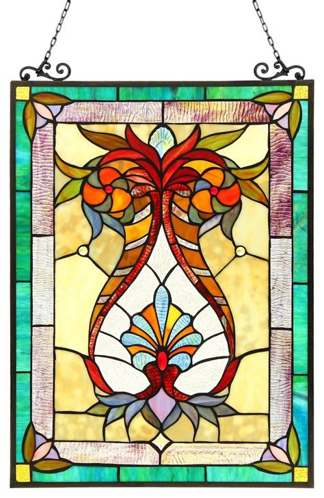 Theodore Tiffany Glass Victorian Window Panel 17 5x25 Victorian