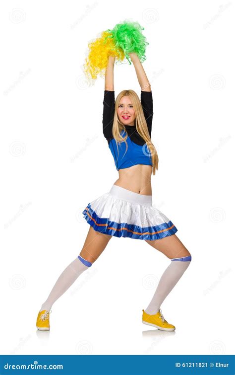 The Woman Cheerleader Isolated On The White Stock Image Image Of