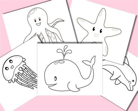 ocean kids coloring pages sea creatures coloring etsy