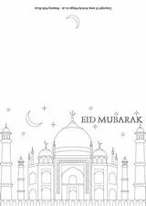 Eid Mubarak Card Colouring Cards Coloring Ramadan Pages Template Al Crafts Festival Fitr Greeting Printables Kids Happy Mosque Muslim Greetings sketch template