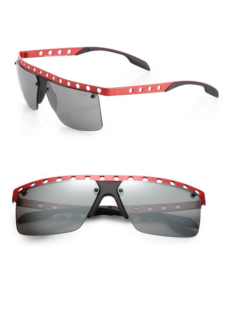 Lyst Prada 62mm Perforated Metal Rimless Rectangle Sunglasses In Red