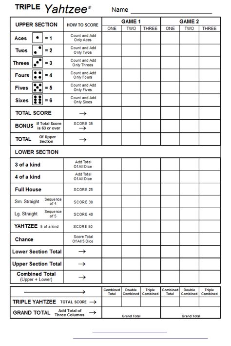 printable yahtzee score sheet