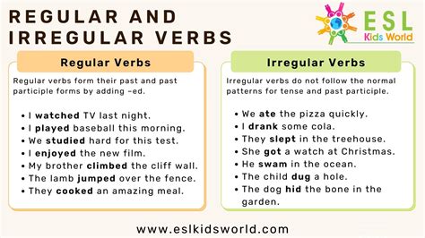 regular  irregular verbs examples  games walkthrough