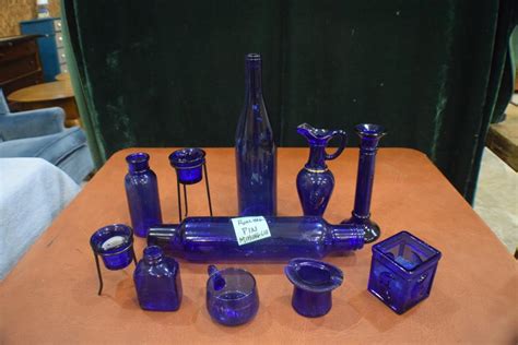 lot blue glass