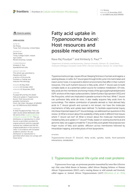 pdf fatty acid uptake in trypanosoma brucei host resources and