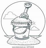 Outline Sand Drawings Rake Bucket Coloring Toy Shutterstock Vector Stock Search sketch template