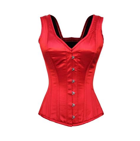 aprik red satin shoulder straps overbust corset plus size corset