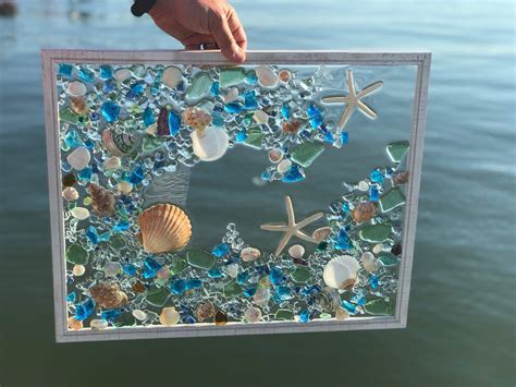Free Shipping Large Beach Glass Coastal Window Mixed Media Sea Glass