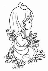 Precious Moments Coloring Pages Printable Praying Girl Easy sketch template