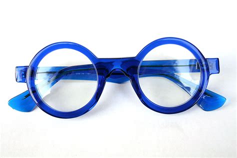 Hi Tek Round Blue Plastic Frame Sunglasses Clear Lens Ht