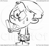 Hot Cartoon Eating Sweaty Boy Popsicle Clipart Lineart Illustration Royalty Vector Toonaday Ron Leishman sketch template