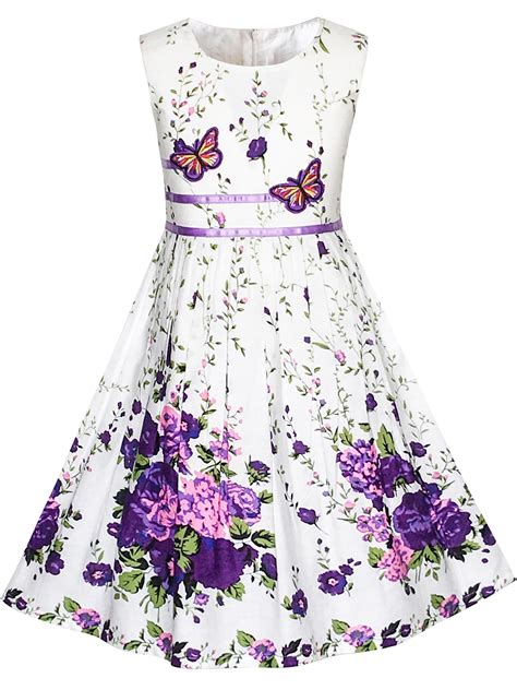girls dress purple butterfly flower sundress party 6