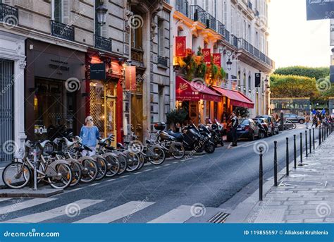 classic french street  paris  dusk editorial photography image