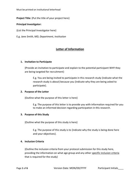 letter  information template