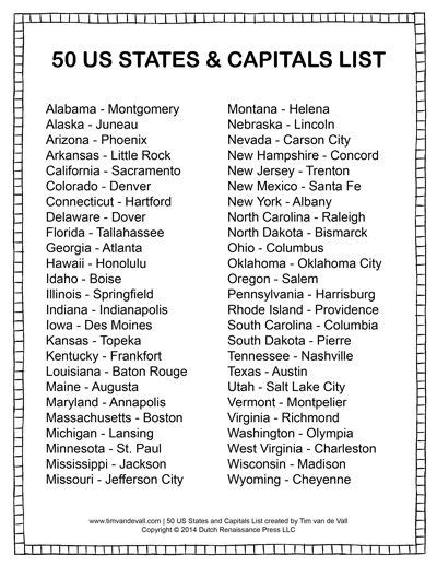 printable states  capitals list social studies study guides tims printables states