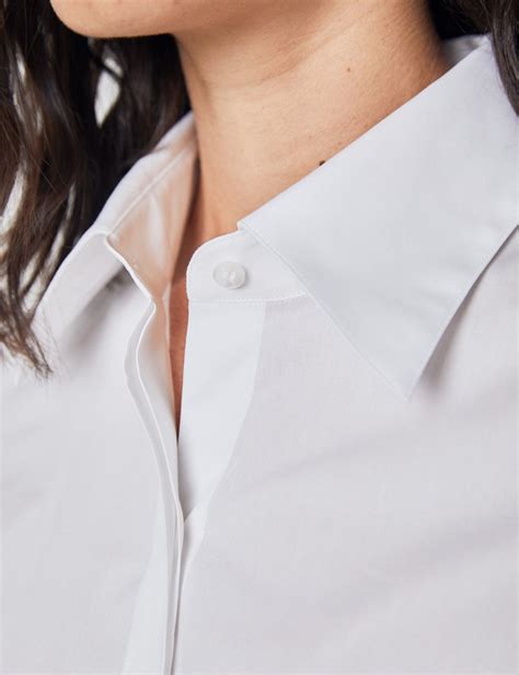 Cotton Stretch Plain Women S Fitted Shirt With Concealed