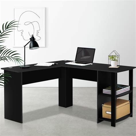 artiss ronald black  shaped corner office computer desk bunnings