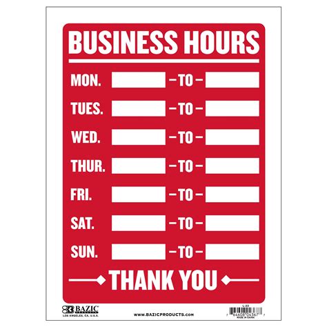 business hours sign crown office supplies