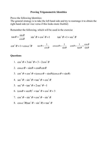 Proving Trigonometric Identities Exercises With Solution Online Degrees
