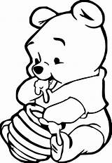 Coloring Cute Pooh Pages Baby Winnie Eating Hunny Disney Animal Cartoon Easy Read Kids sketch template