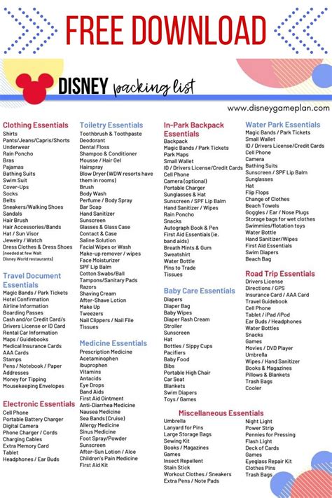 ultimate disney world packing list  disney game plan