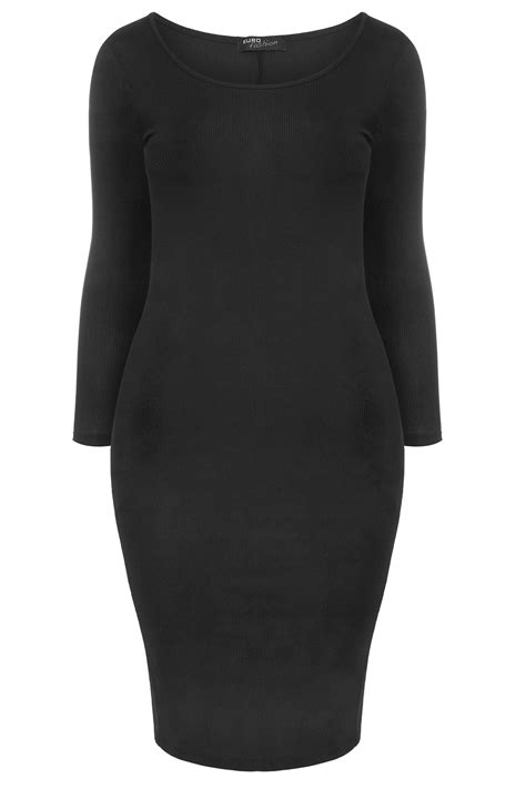 Limited Collection Black Ribbed Bodycon Midi Dress Yours Clothing