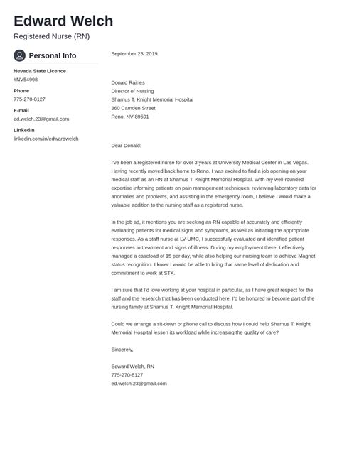 Example Of Nursing Cover Letter