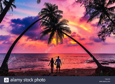 Silhouette Of Affectionate Couple On The Beach At Sunset