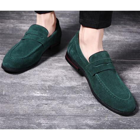 green suede dapper mens prom loafers dress shoes loafers