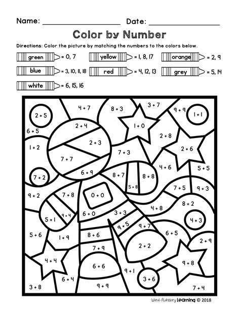 color  number addition printable