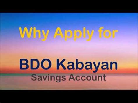 apply  bdo kabayan savings account youtube