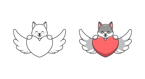 premium vector cute wolf  love cartoon coloring pages  kids