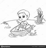 Boat Rowing Drawing Boy Coloring Little Vector Getdrawings sketch template