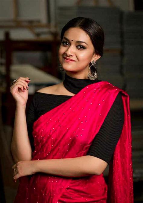 Keerthi Suresh Beautiful Pink And Red Combination Saree Traditional