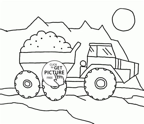 cartoon dump truck  sand coloring page  kids transportation
