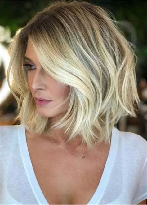 Stunning Medium Length Blonde Haircuts To Create In 2019 Wavy Bob