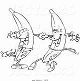 Banana Coloring Cartoon Dancing Couple Vector Outlined Bananas Ron Leishman Royalty sketch template