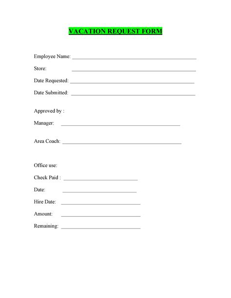 printable vacation request form template printable templates