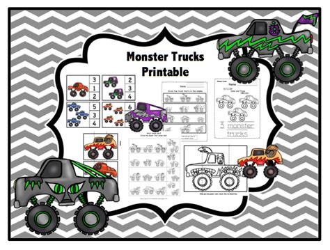 monster trucks printable preschool printables